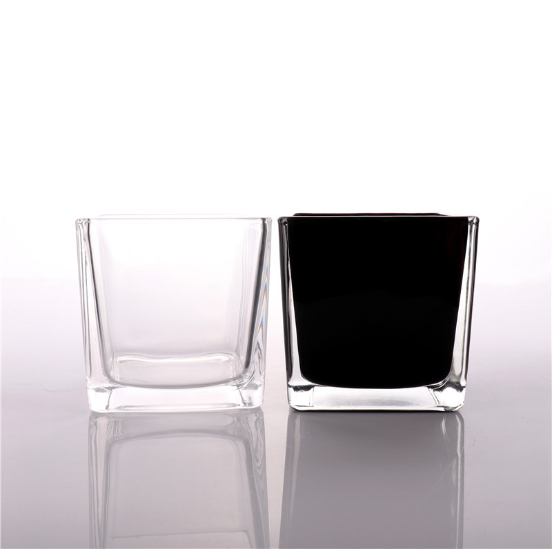 Luxury Square Empty Glass Candle Jars For Candle Making With Bamboo Lid