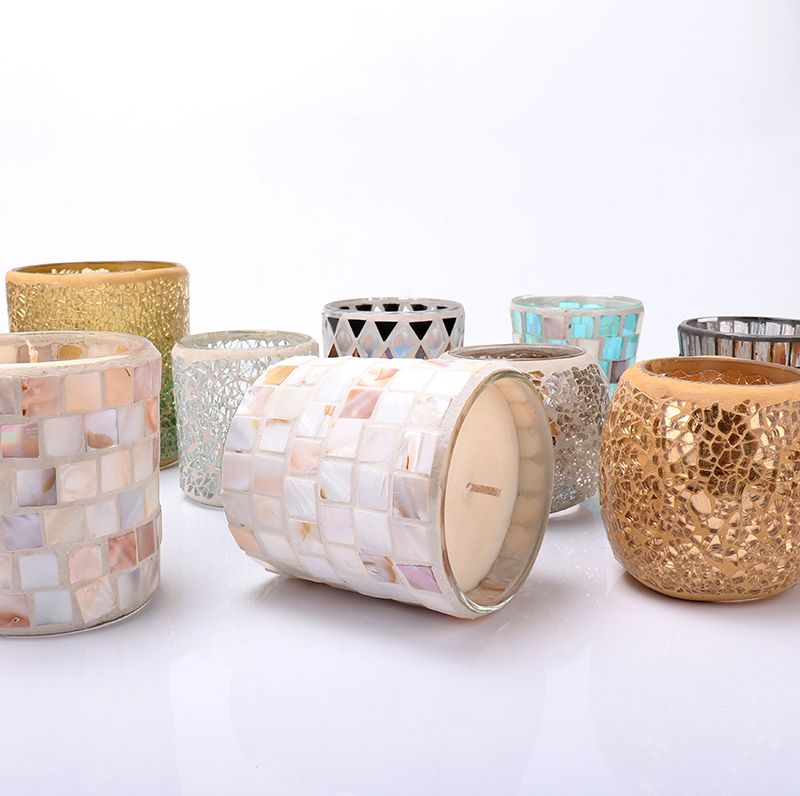 Mosaic Candle Holder Glass Shell Crystal Candle Holder Home Decor Glass Jar