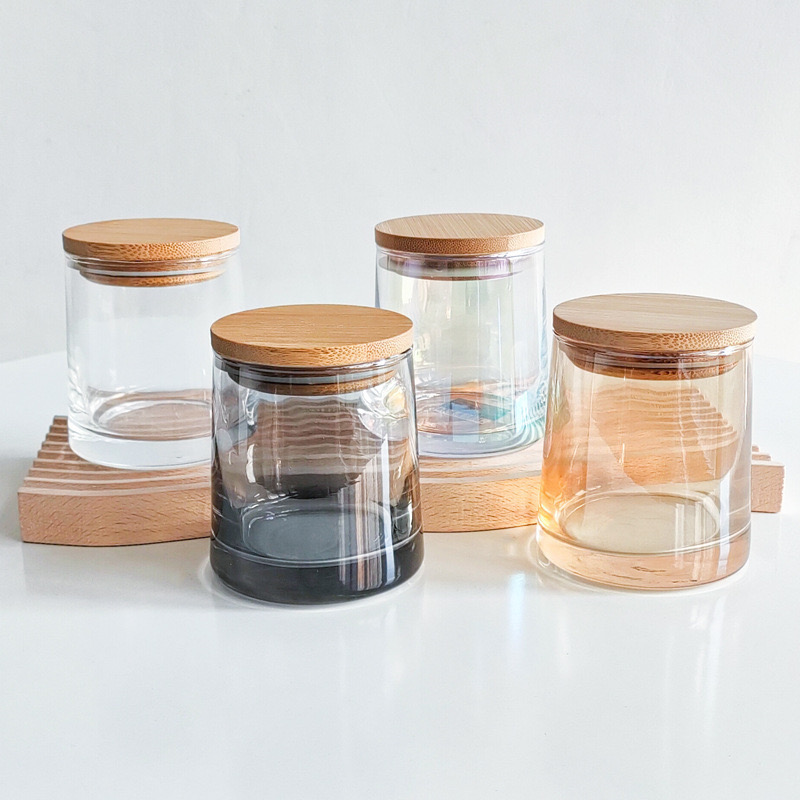 Iridescent Morden Stylish Candle Vessel With Wooden Lid