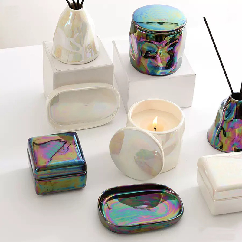 Soy Wax Candle Iredescent Ceramic Jar