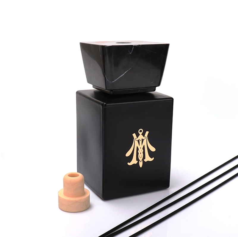 500ml Luxury Matt Black Empty Diffuser Bottle With Marble Cap
