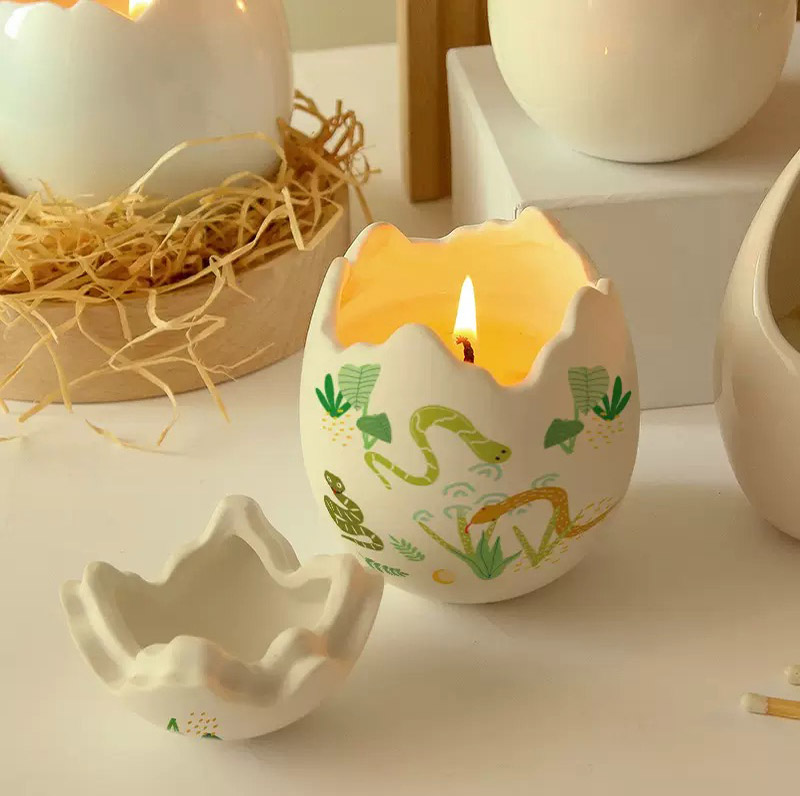 Ceramic Eggshell Shape Scented Soy Wax Candle for Easter