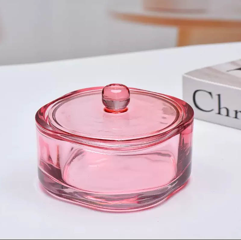 Translucent Pink Glass Jar with Lid for Candle Making