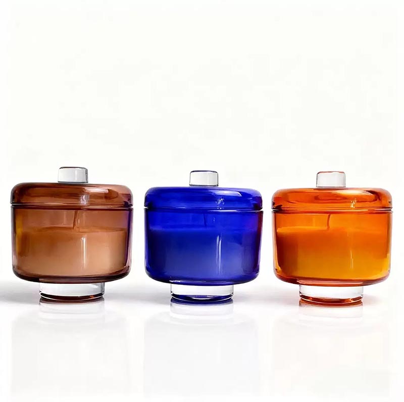 Customized Color Glass Candle Jar with Lid and High Platform