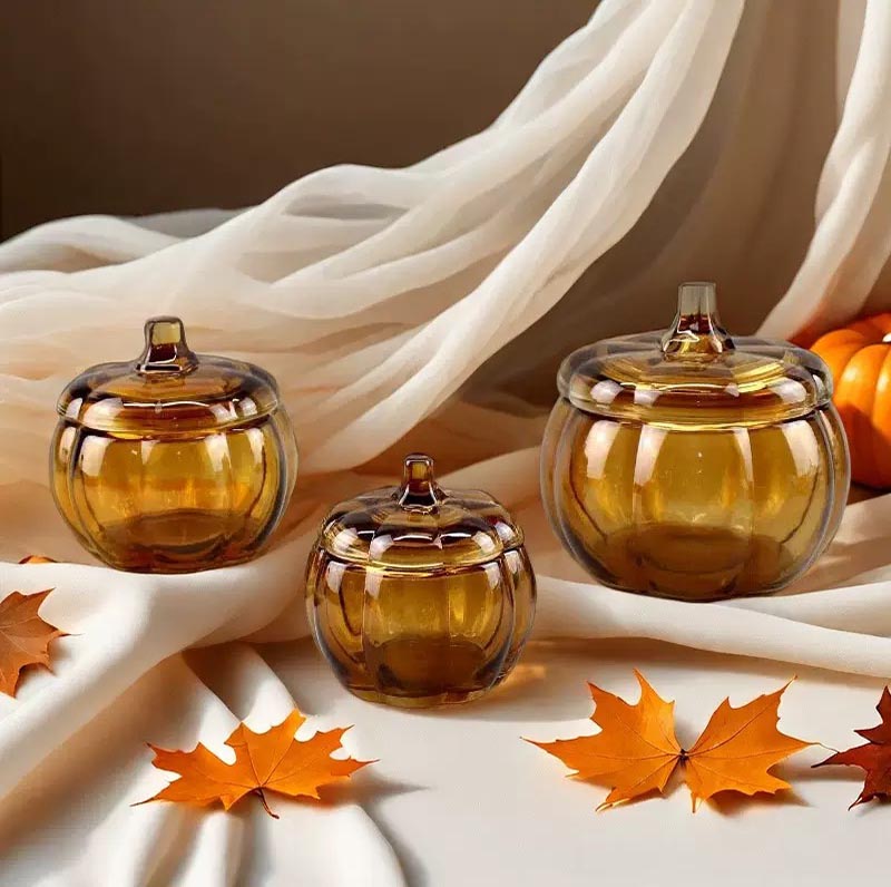 Halloween Pumpkin Shape Glass Candle Jar with Customized Color