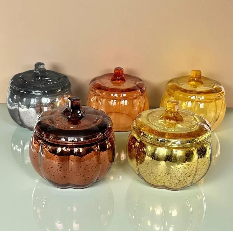 Halloween Pumpkin Shape Glass Candle Jar with Customized Color
