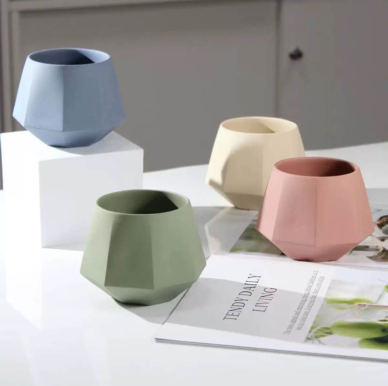 Polyhedral Ceramic Candle Vessels with Customized Color
