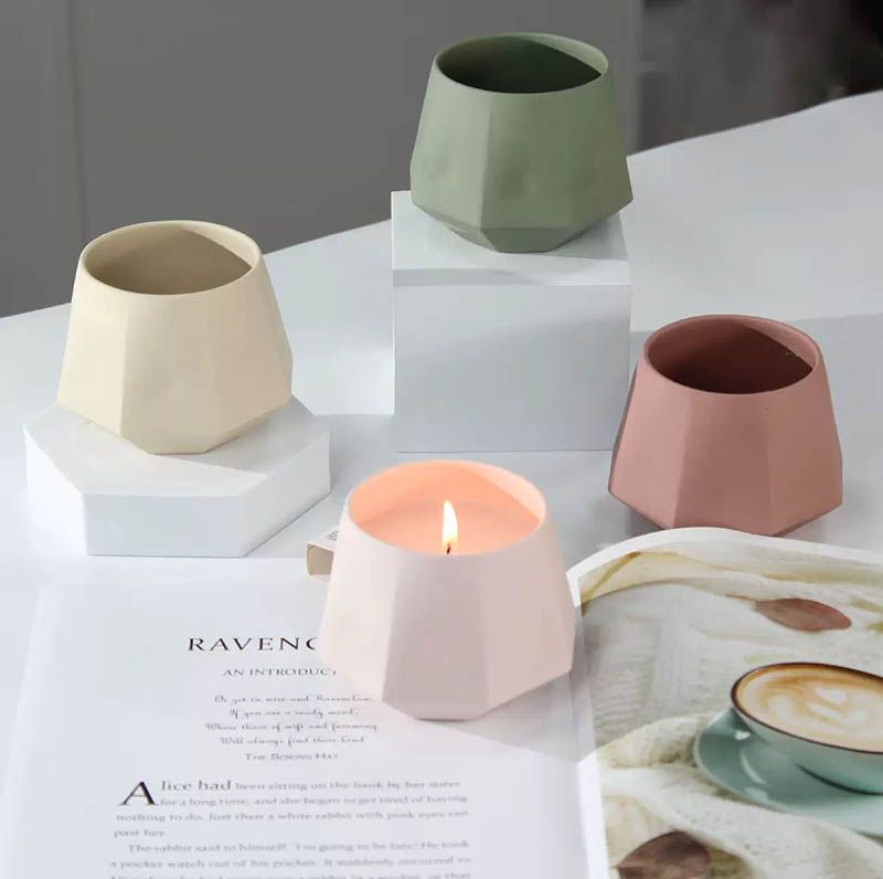 Polyhedral Ceramic Candle Vessels with Customized Color