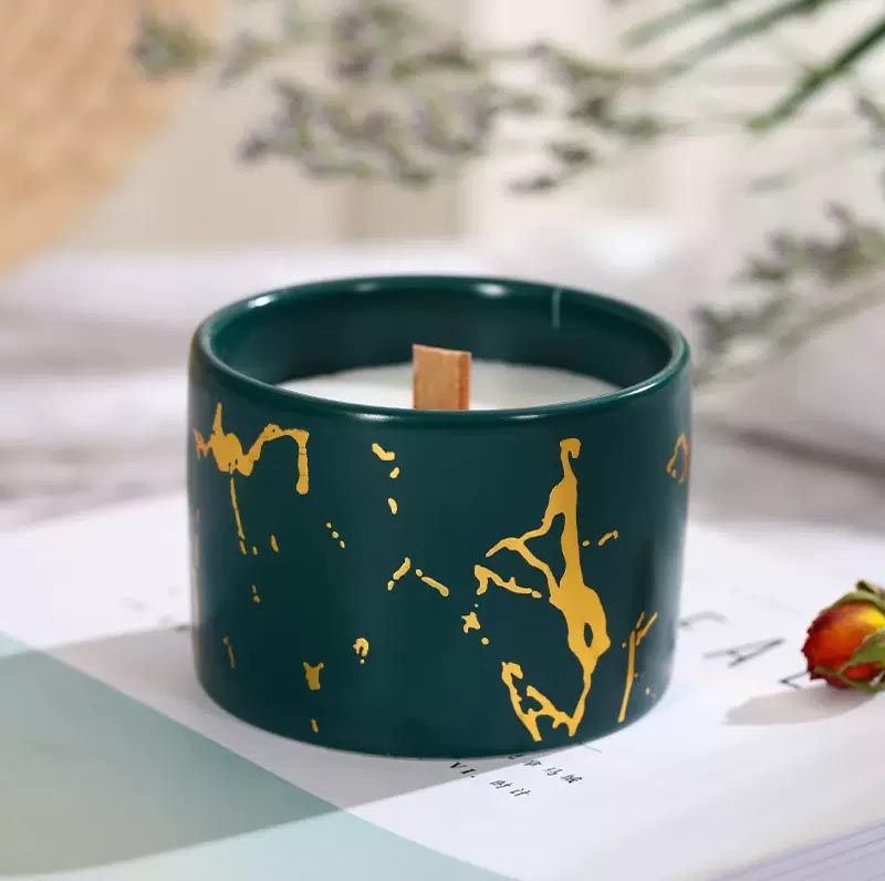 Ceramic Candle Vessel with Gold Stamping