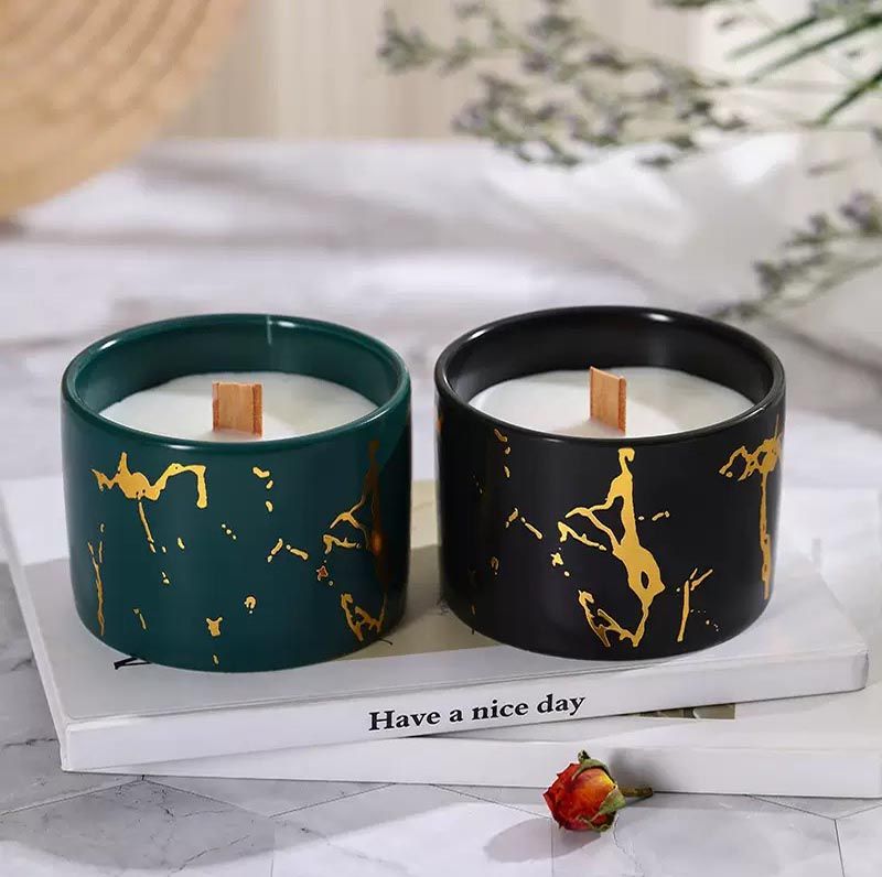 Ceramic Candle Vessel with Gold Stamping