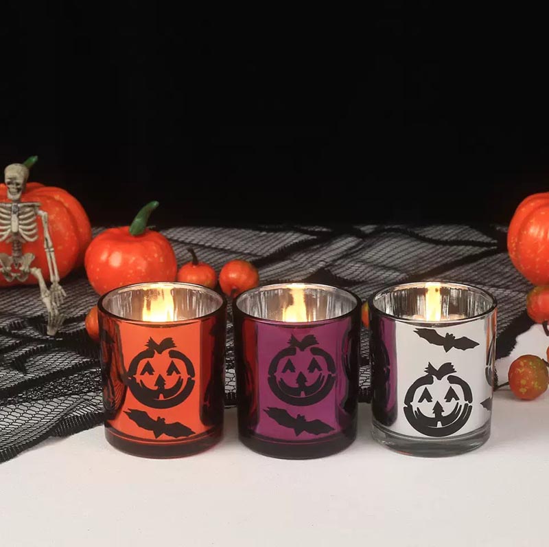 Electroplating Halloween Design Glass Candle Jars