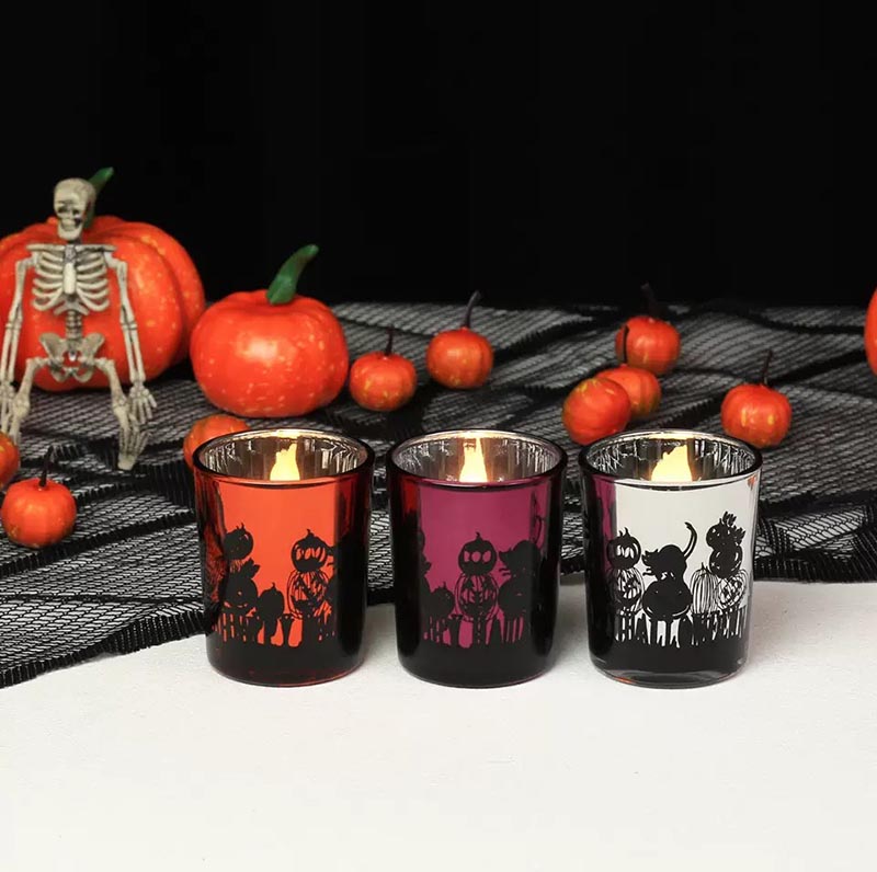 Electroplating Halloween Design Glass Candle Jars