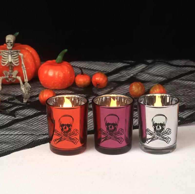 Electroplating Halloween Design Glass Candle Jars