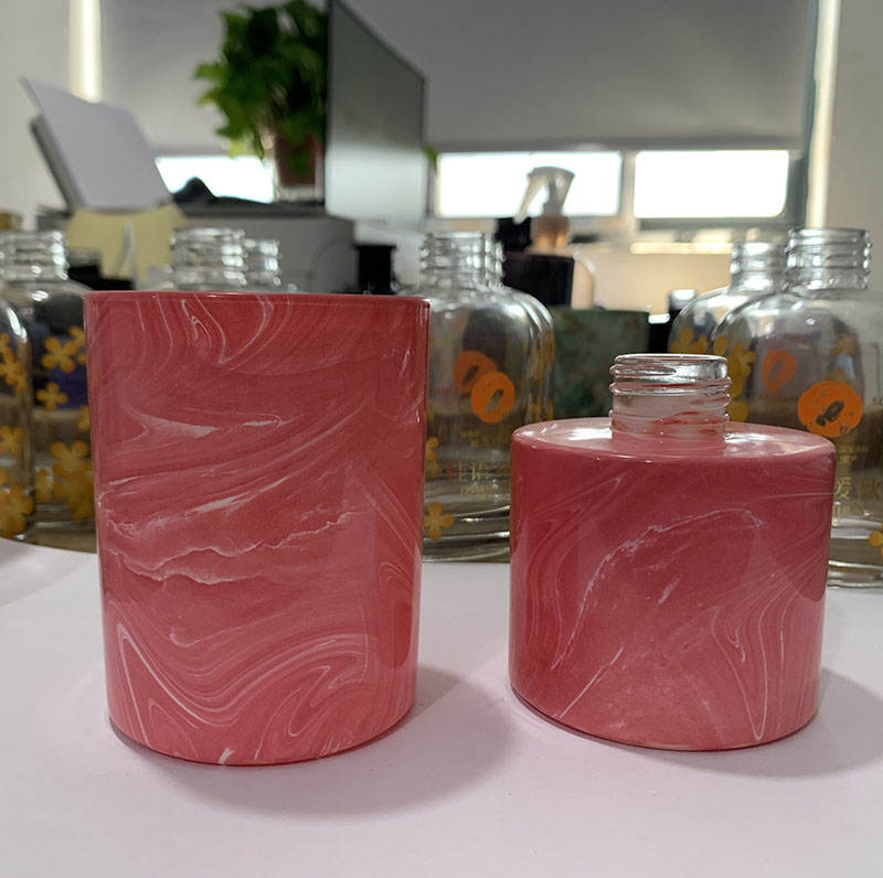 Pink Marbling Round Glass Reed Diffuser Bottle 200ML
