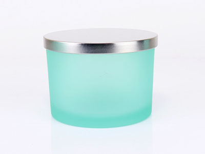  12oz Frosted Blue Glass Candles Jars With Wooden Lids