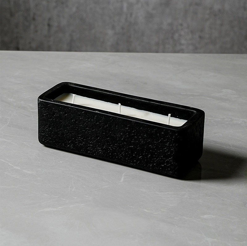 Large Size 3 Wicks Square Ceramic Scented Candle Jar