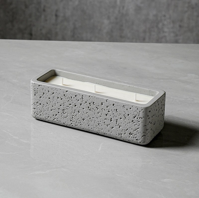 Large Size 3 Wicks Square Ceramic Scented Candle Jar