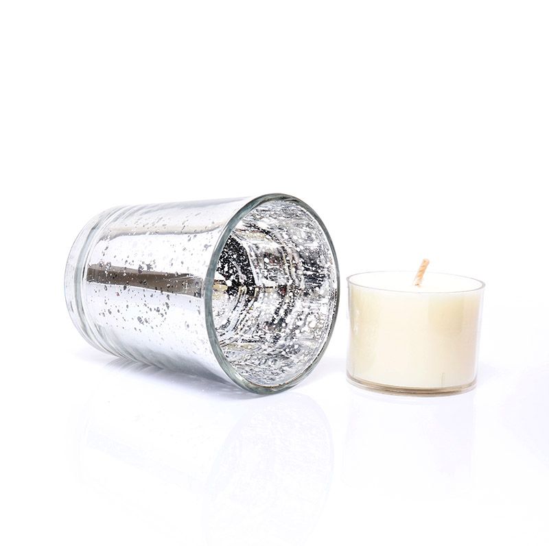 Custom Electroplate Silver Empty Mercury Tea Light Glass Candle Jar For Weddings And Home Decor