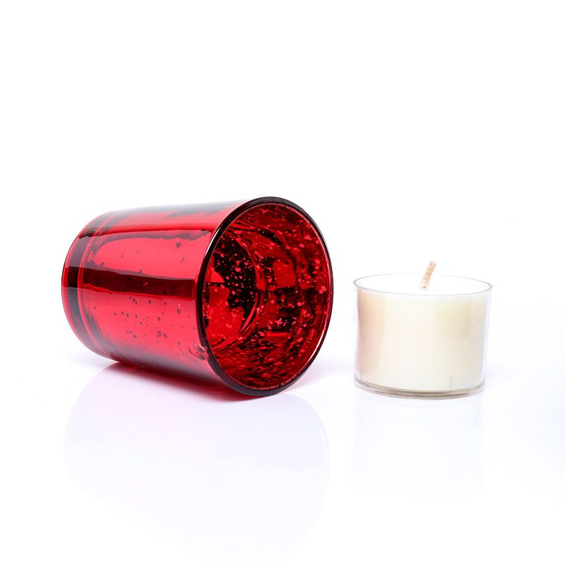 Electroplate Metallic Red Glass Jars Mercury Tea Light Candle Holder For Weddings And Home Decoration