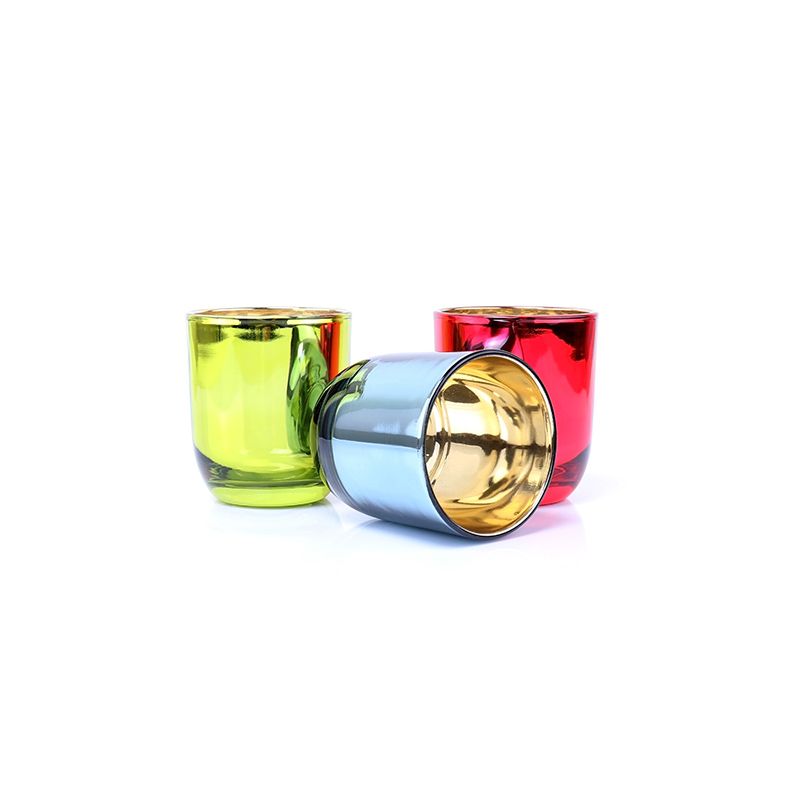 Electroplating Green Empty Glass Round Bottom Candle Jars For Wedding Candle Making