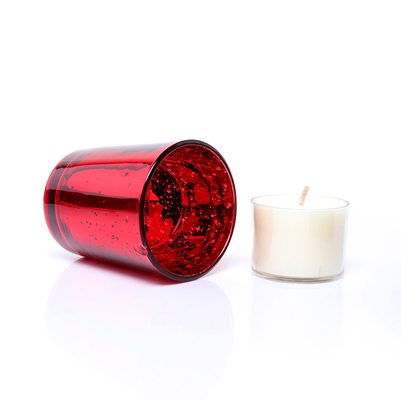 Electroplate Metallic Red Glass Jars Mercury Tea Light Candle Holder For Weddings And Home Decoration