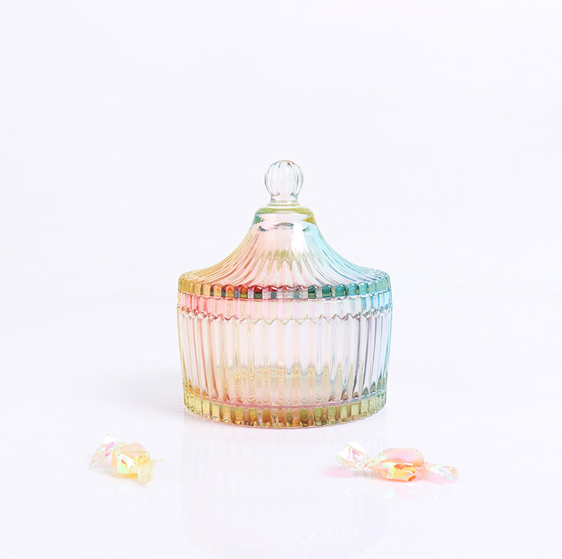 BOYE Crystal Small Rainbow Colorful Iridescent Large Storage Glass Candle Jars With Glass Dome Lid