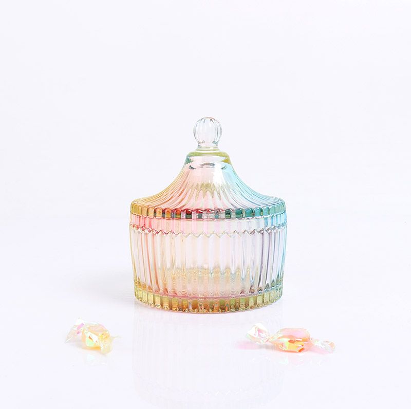 BOYE Crystal Small Rainbow Colorful Iridescent Large Storage Glass Candle Jars With Glass Dome Lid