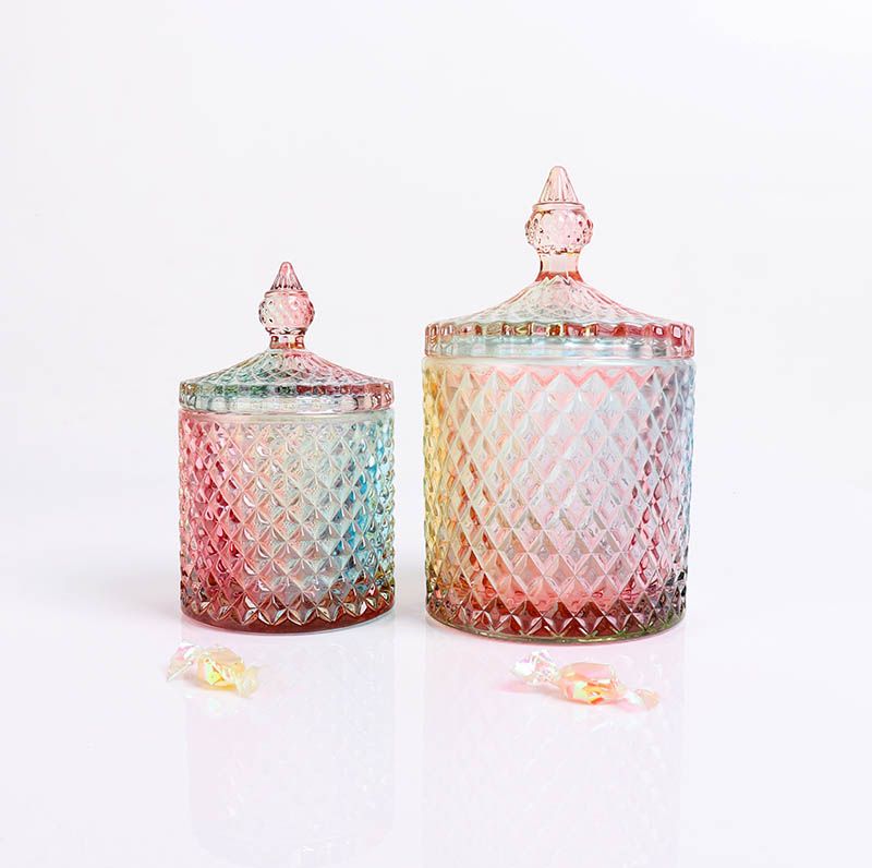 BOYE Luxury Colorful Rainbow Iridescent Heat Resistant Empty Candle Glass Jars for Candle Making