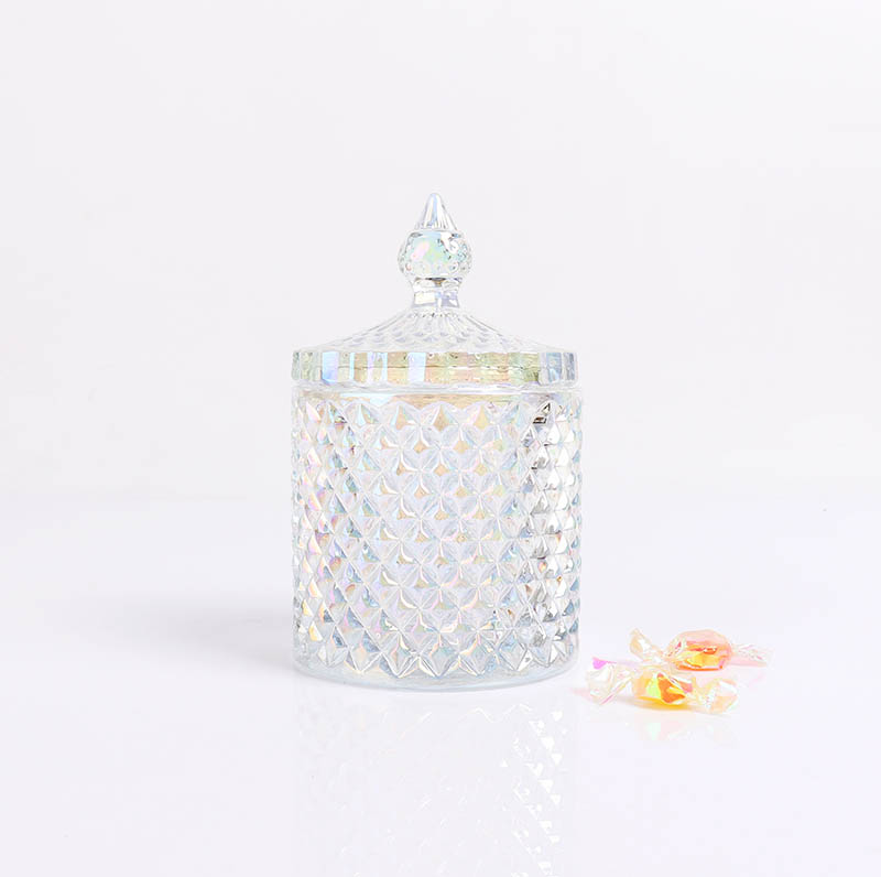 BOYE Luxury Unique Iridescent Pineapple Shape Glass Container Jars with Lids for Candles