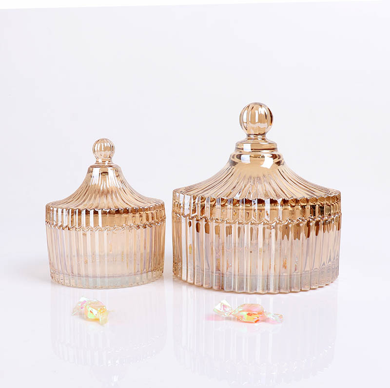 BOYE Aromatherapy Amber Iridescent Glass Ger Candle Jars With Glass Cover