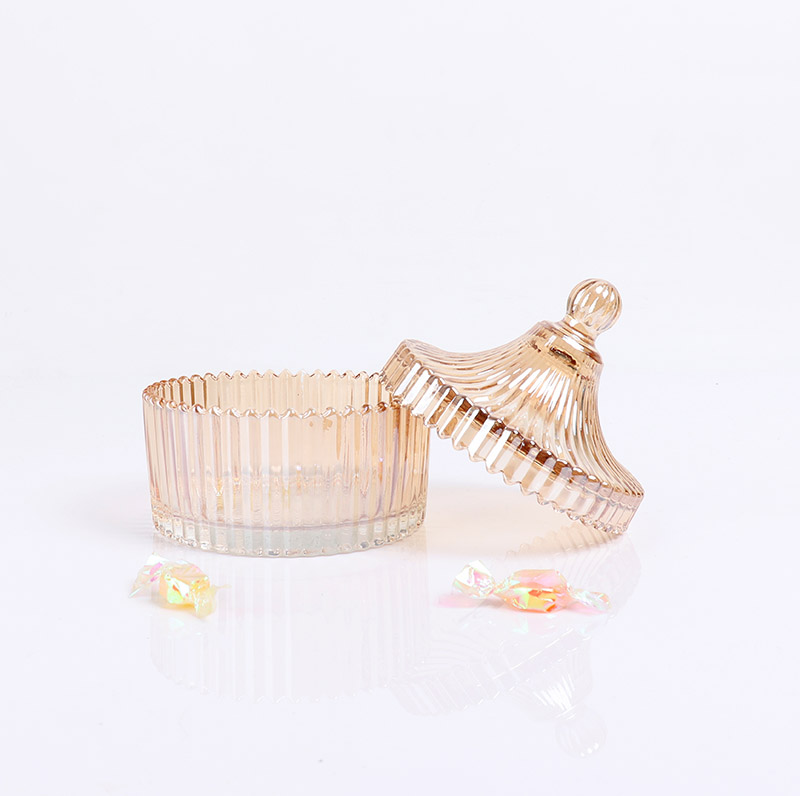 Wholesale Rainbow Color Iridescent Large Glass Candle Jars with Glass Lids