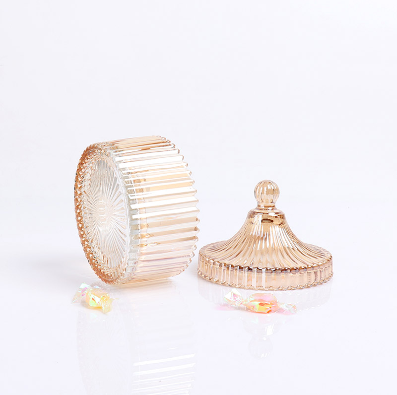 Wholesale Rainbow Color Iridescent Large Glass Candle Jars with Glass Lids