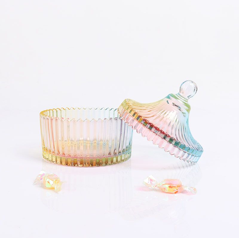 BOYE Crystal Small Rainbow Colorful Iridescent Large Storage Glass Candle Jars With Glass Dome Lid