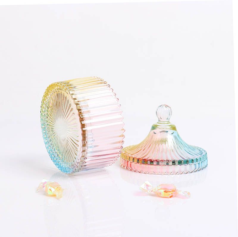 BOYE Crystal Small Rainbow Colorful Iridescent Large Storage Glass Candle Jars With Glass Dome Lid