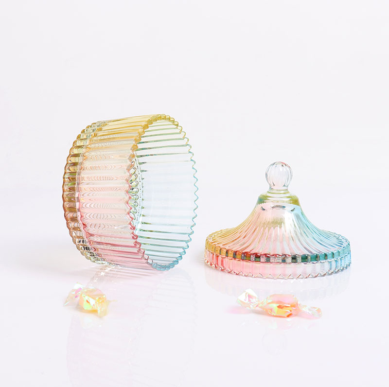 BOYE Crystal Small Rainbow Colorful Iridescent Large Storage Glass Candle Jars With Glass Dome Lid
