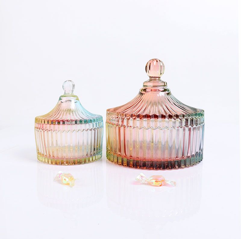 BOYE Crystal Small Rainbow Colorful Iridescent Large Storage Glass Candle Jars With Glass Dome Lid