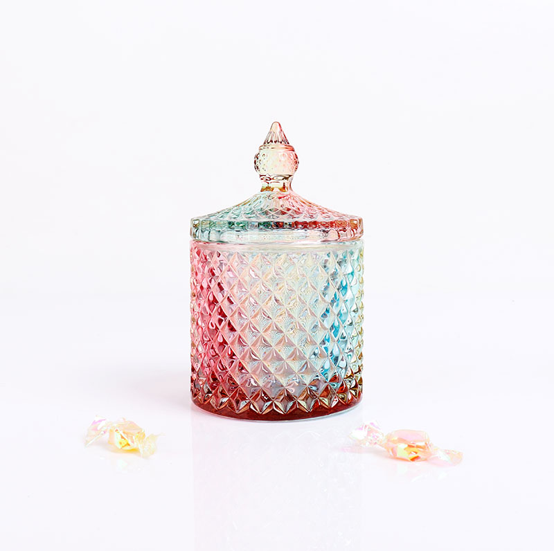 BOYE Luxury Colorful Rainbow Iridescent Pineapple Candle Glass Jars With Lid