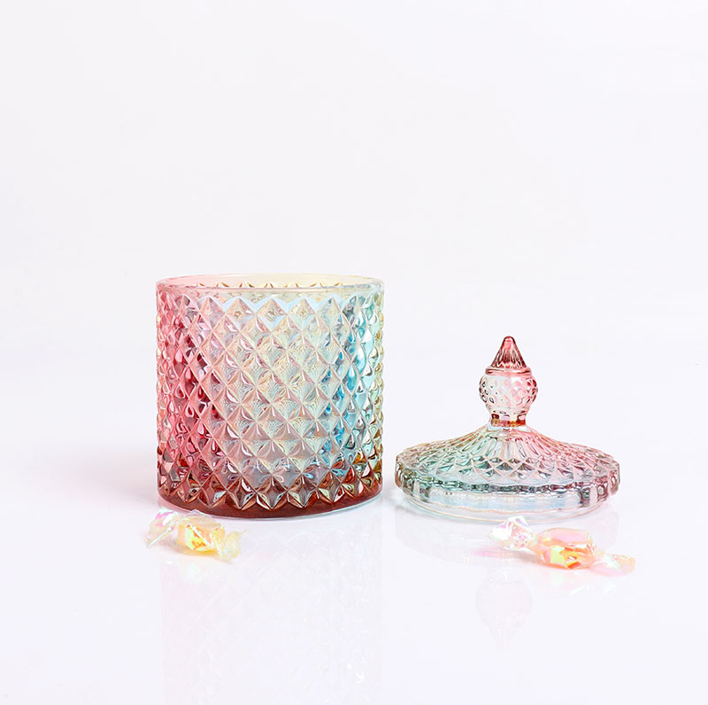 BOYE Luxury Colorful Rainbow Iridescent Pineapple Candle Glass Jars With Lid