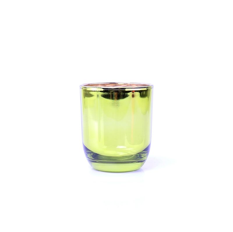 Luxury Electroplating Green Label Round Glass Candle Jars For Candle Making