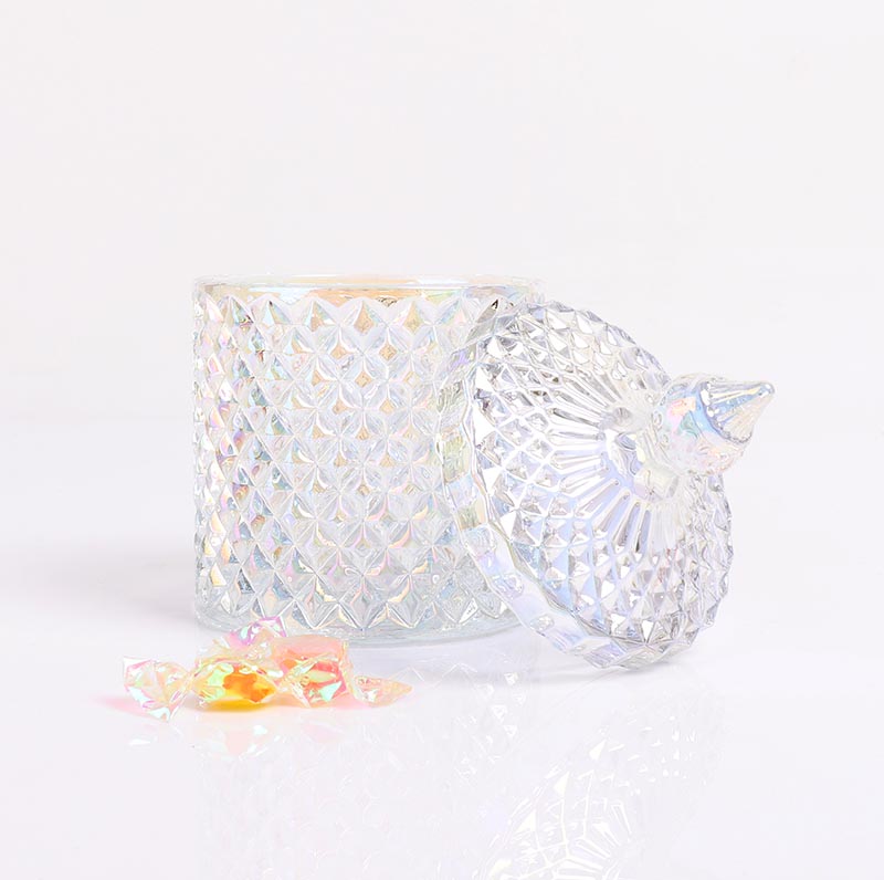 BOYE Luxury Unique Iridescent Pineapple Shape Glass Container Jars with Lids for Candles