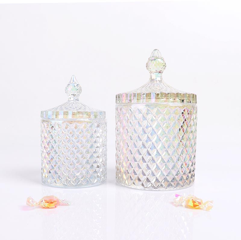 BOYE Luxury Unique Iridescent Pineapple Shape Glass Container Jars with Lids for Candles