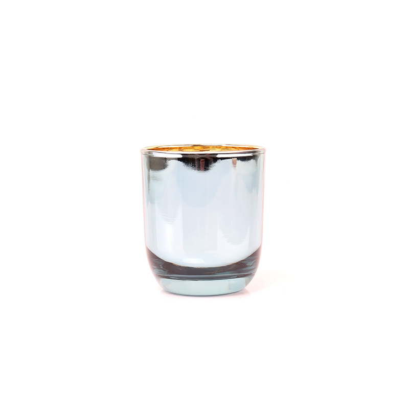 Electroplating Green Empty Glass Round Bottom Candle Jars For Wedding Candle Making