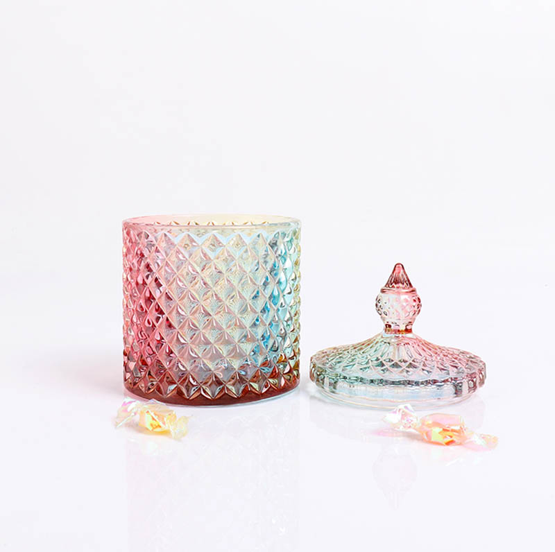 BOYE Luxury Colorful Rainbow Iridescent Heat Resistant Empty Candle Glass Jars for Candle Making