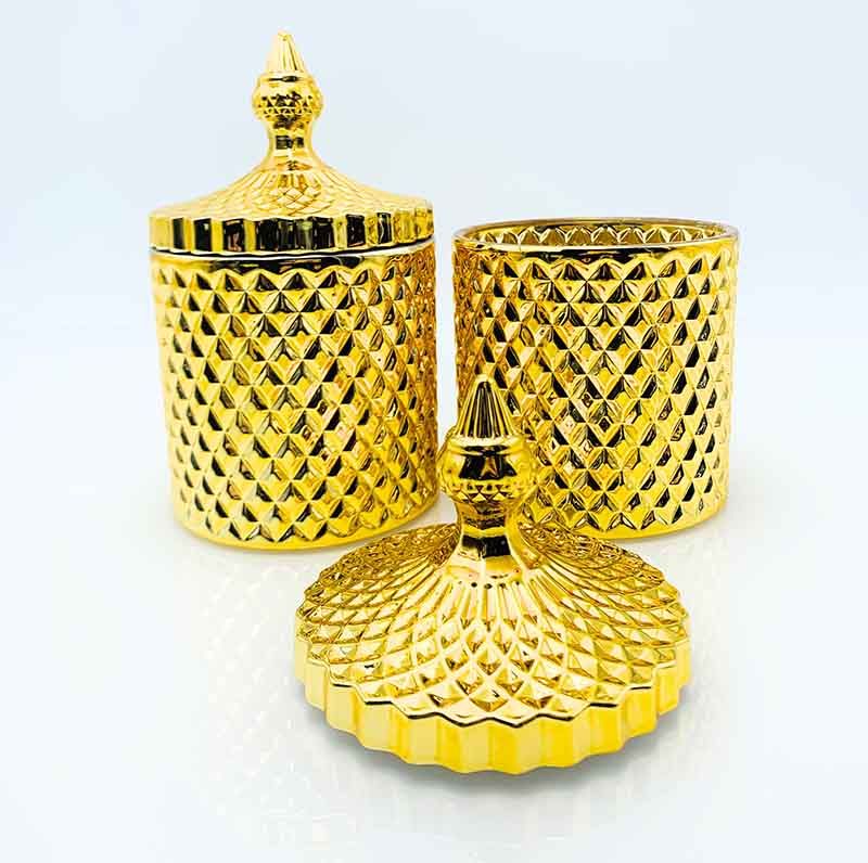 China Luxury Gold Glass Candle Jar With Lid OEM Manufacturing