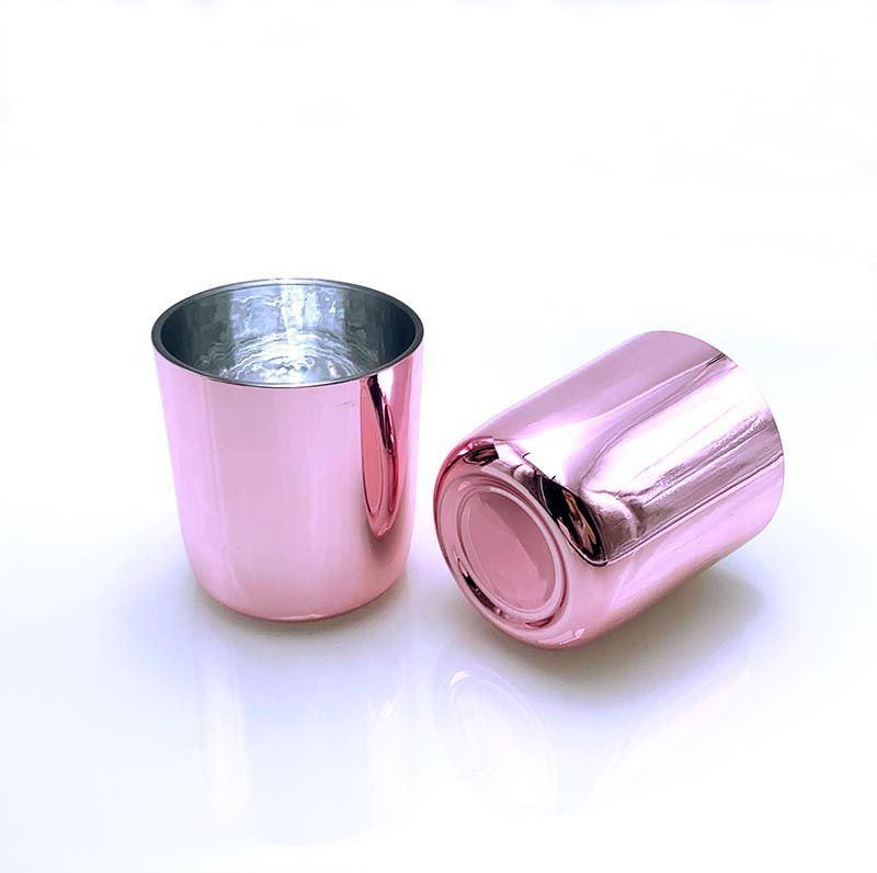 China Luxury Rose Gold Glass Jar With Arc Bottom