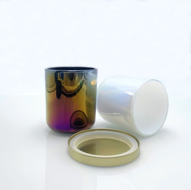 Iridescent Black Glass Jars Luxury For Candle Making