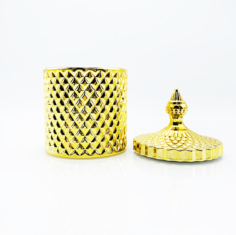 Luxury Gold Glass Candle Jar With Lid OEM Manufacturing