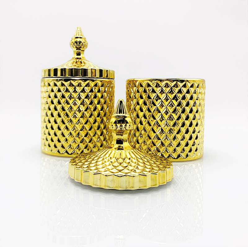Luxury Gold Glass Candle Jar With Lid OEM Manufacturing