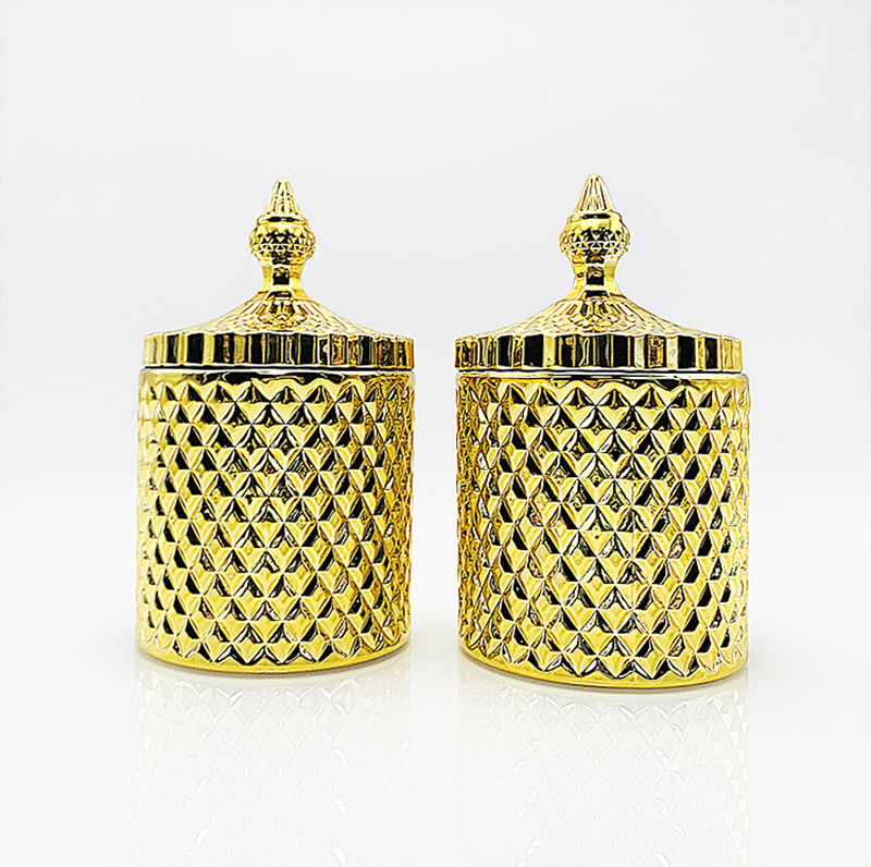 Luxury Gold Glass Candle Jar With Lid OEM Manufacturing