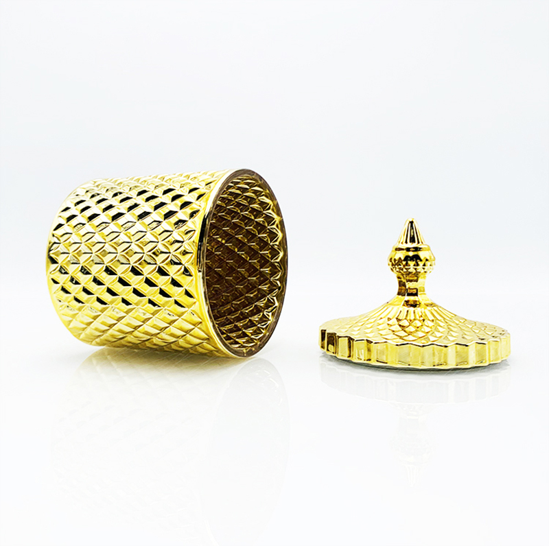 Luxury Gold Glass Candle Jar With Lid OEM Manufacturing